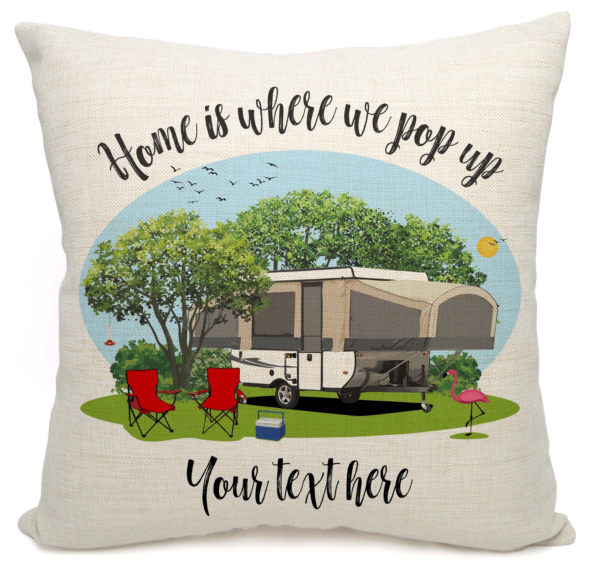 Home is Where We Pop Up Personalized Camping Pillow with Tent Trailer