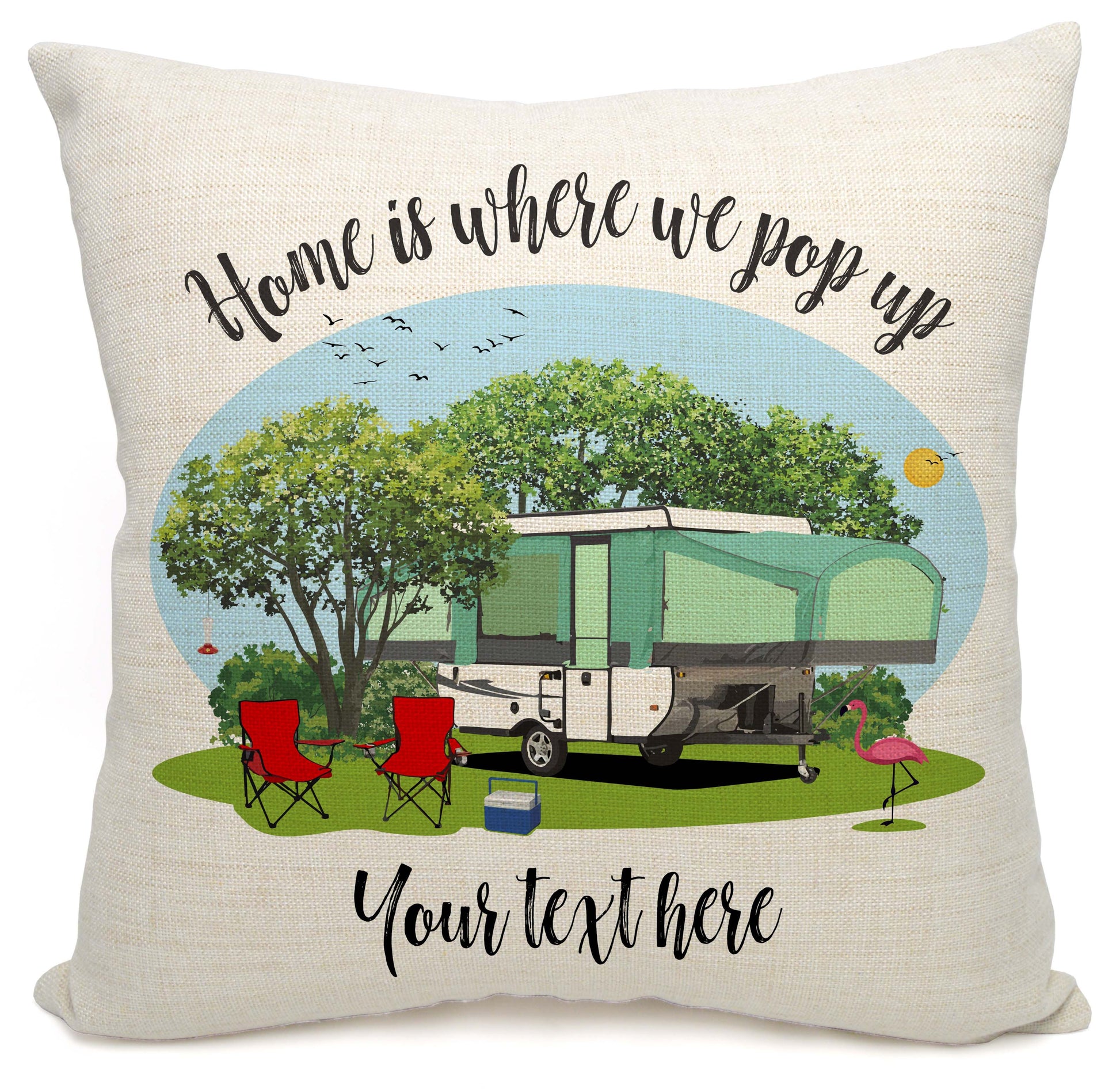 Home is Where We Pop Up Personalized Camping Pillow with Tent Trailer