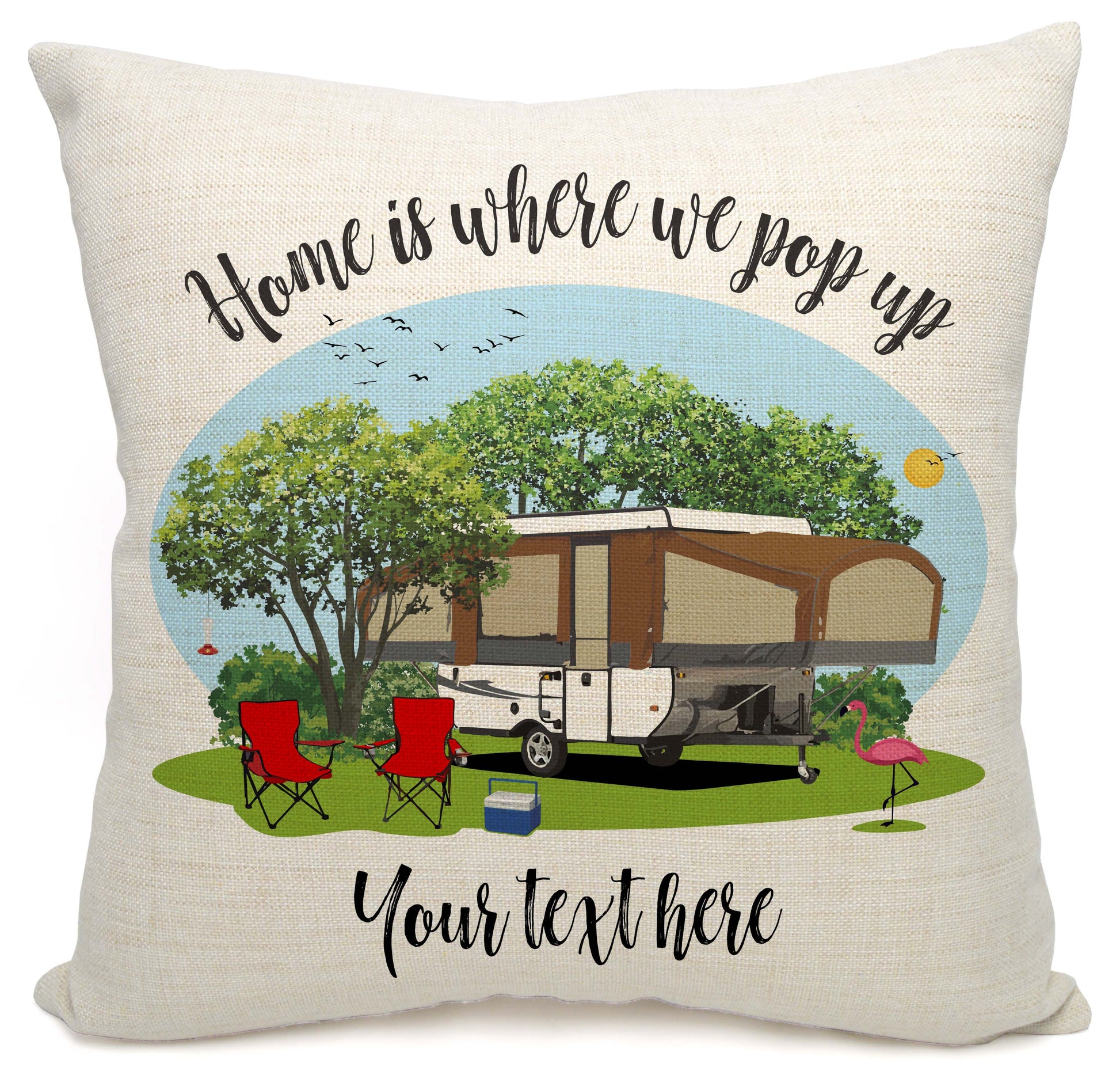 Home is Where We Pop Up Personalized Camping Pillow with Tent Trailer