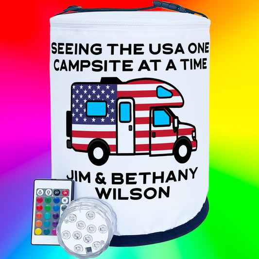 Seeing The USA One Campsite at a Time, Patriotic Class C Motorhome Lantern