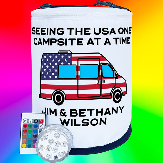 Seeing The USA One Campsite at a Time, Patriotic Class B Camper Van Lantern