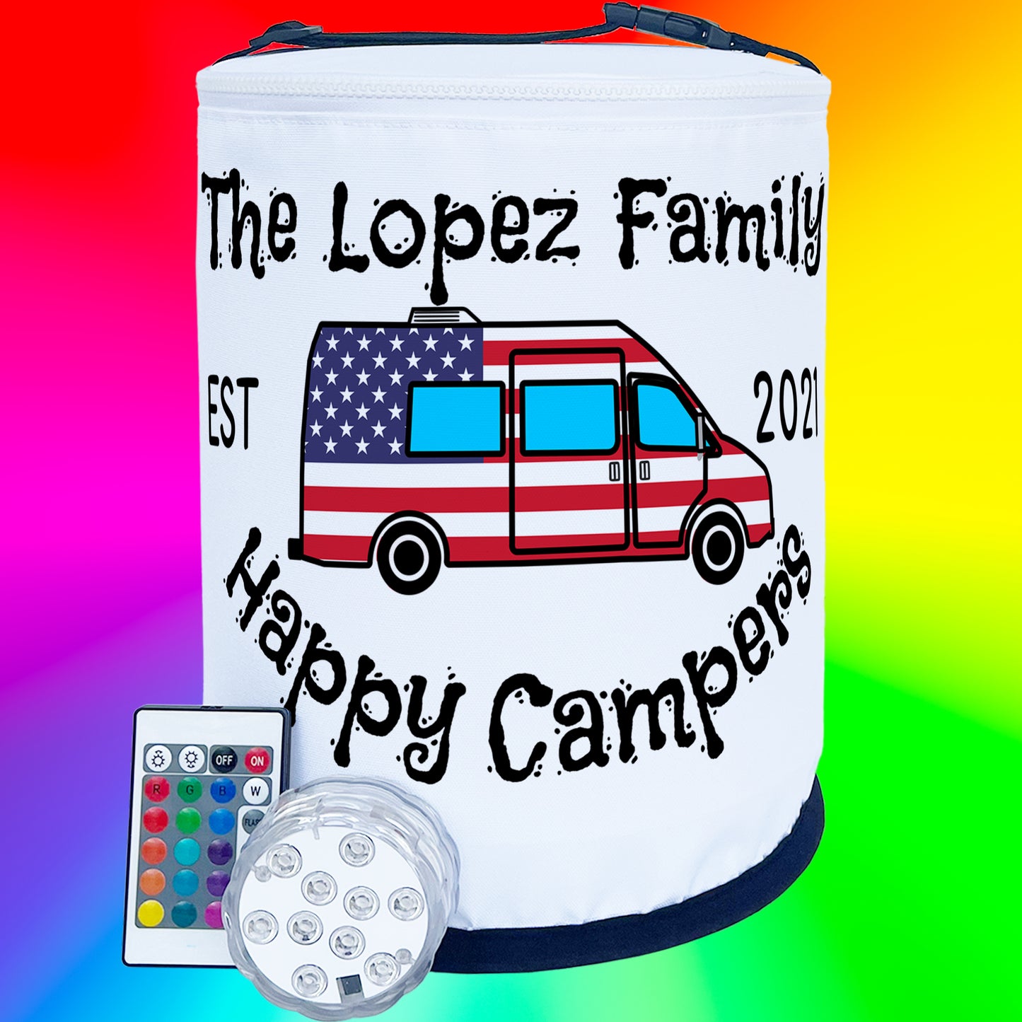 Happy Campers Patriotic Color Changing Lantern Class B Camper Van