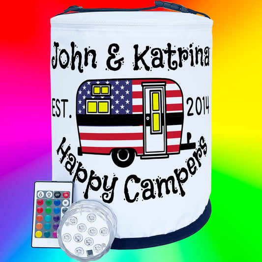 Happy Campers Patriotic Color Changing Lantern Travel Trailer