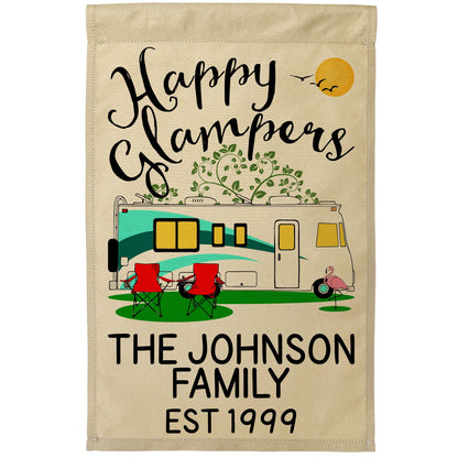 Personalized Happy Glampers, Glamour Camping Campsite Tan Flag