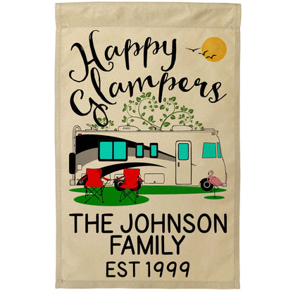 Personalized Happy Glampers, Glamour Camping Campsite Tan Flag
