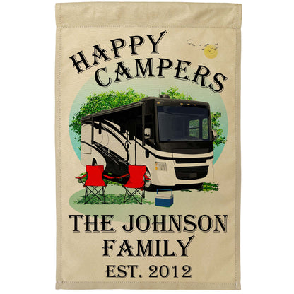Happy Campers, Personalized Class A Motorhome Camp Flag