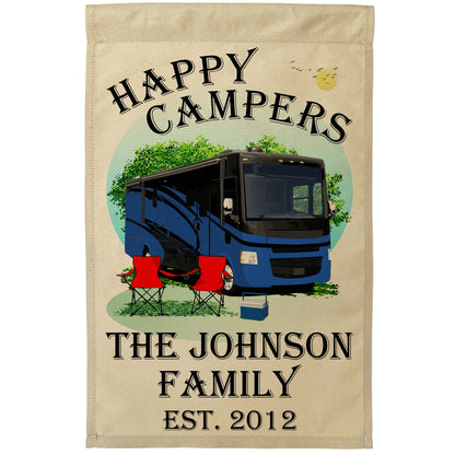 Happy Campers, Personalized Class A Motorhome Camp Flag