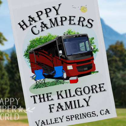 Happy Campers, Personalized Class A Motorhome RV Camping Flag
