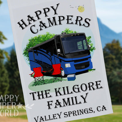 Happy Campers, Personalized Class A Motorhome RV Camping Flag