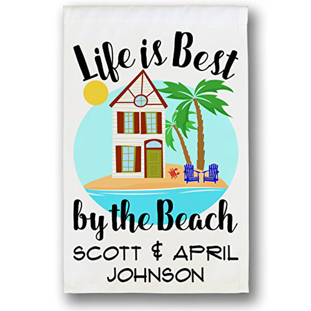 Life is Best by the Beach Personalized Outdoor Welcome Flag with Beach House