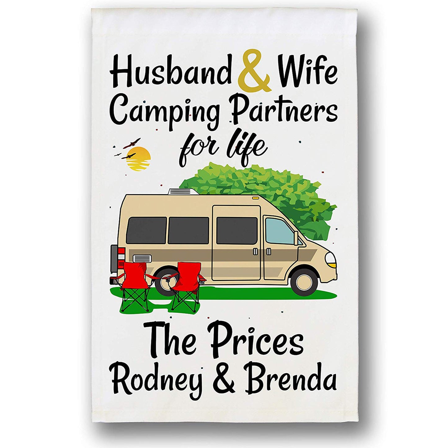 Husband & Wife Camping Partners for Life Personalized Camping Flag with Class B Motorhome