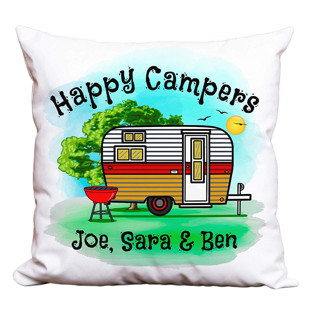 Happy Campers Personalized Camping Pillow with Retro Trailer