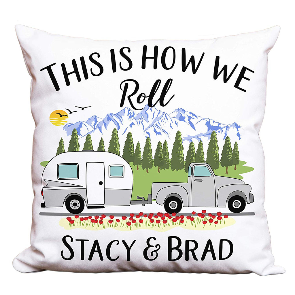This is How We Roll Personalized Camping Pillow with Truck and Travel Trailer