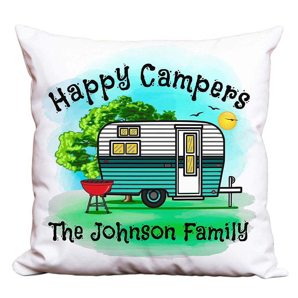 Happy Campers Personalized Camping Pillow with Retro Trailer