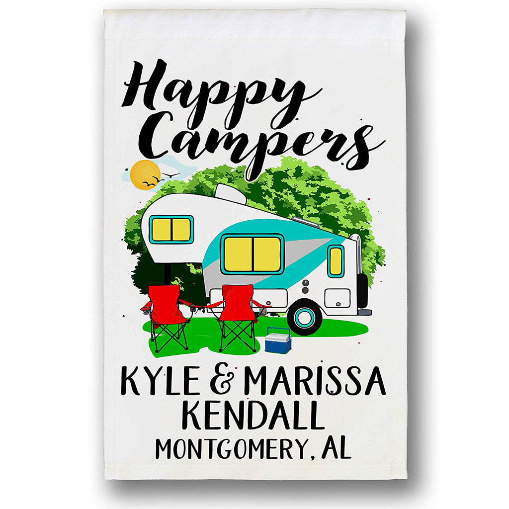 Happy Campers Personalized Camping Flag With 5th Wheel Trailer
