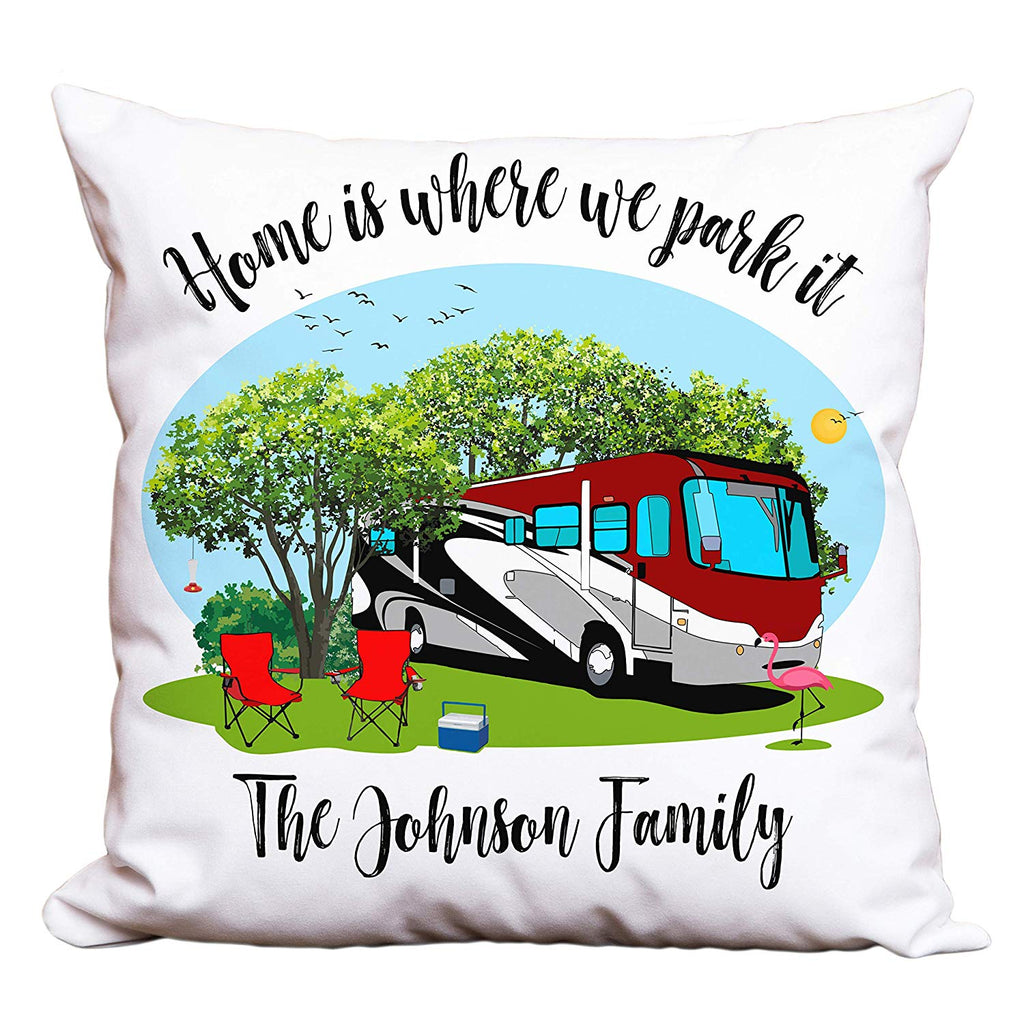 Home is Where We Park It Personalized Camping Pillow with Class A Motorhome