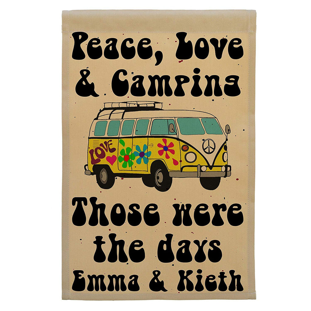 Peace, Love & Camping Personalized Camping Flag with Hippie Van