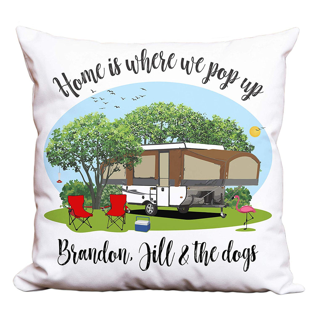 Home is Where We Pop Up Personalized Camping Pillow with Tent Trailer