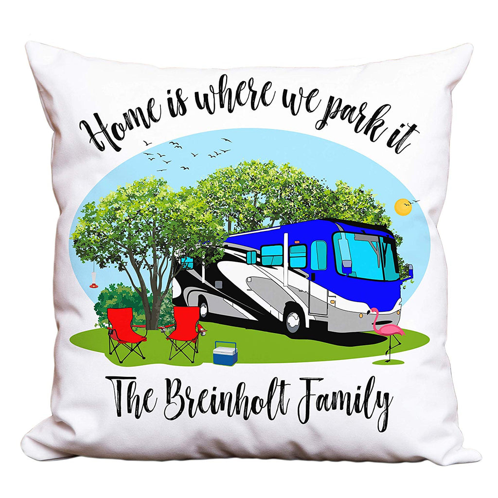 Home is Where We Park It Personalized Camping Pillow with Class A Motorhome