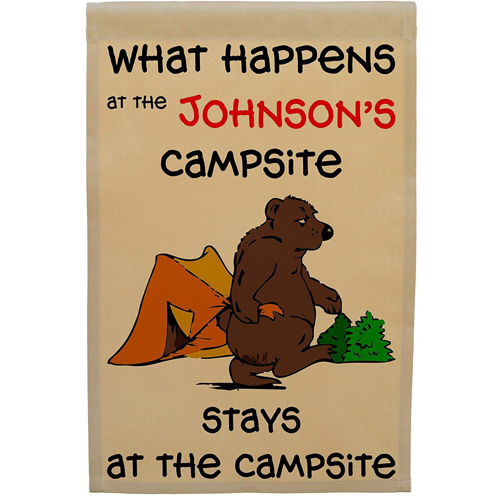 What Happens at The Campsite Stays at The Campsite Personalized Camping Flag with Bear