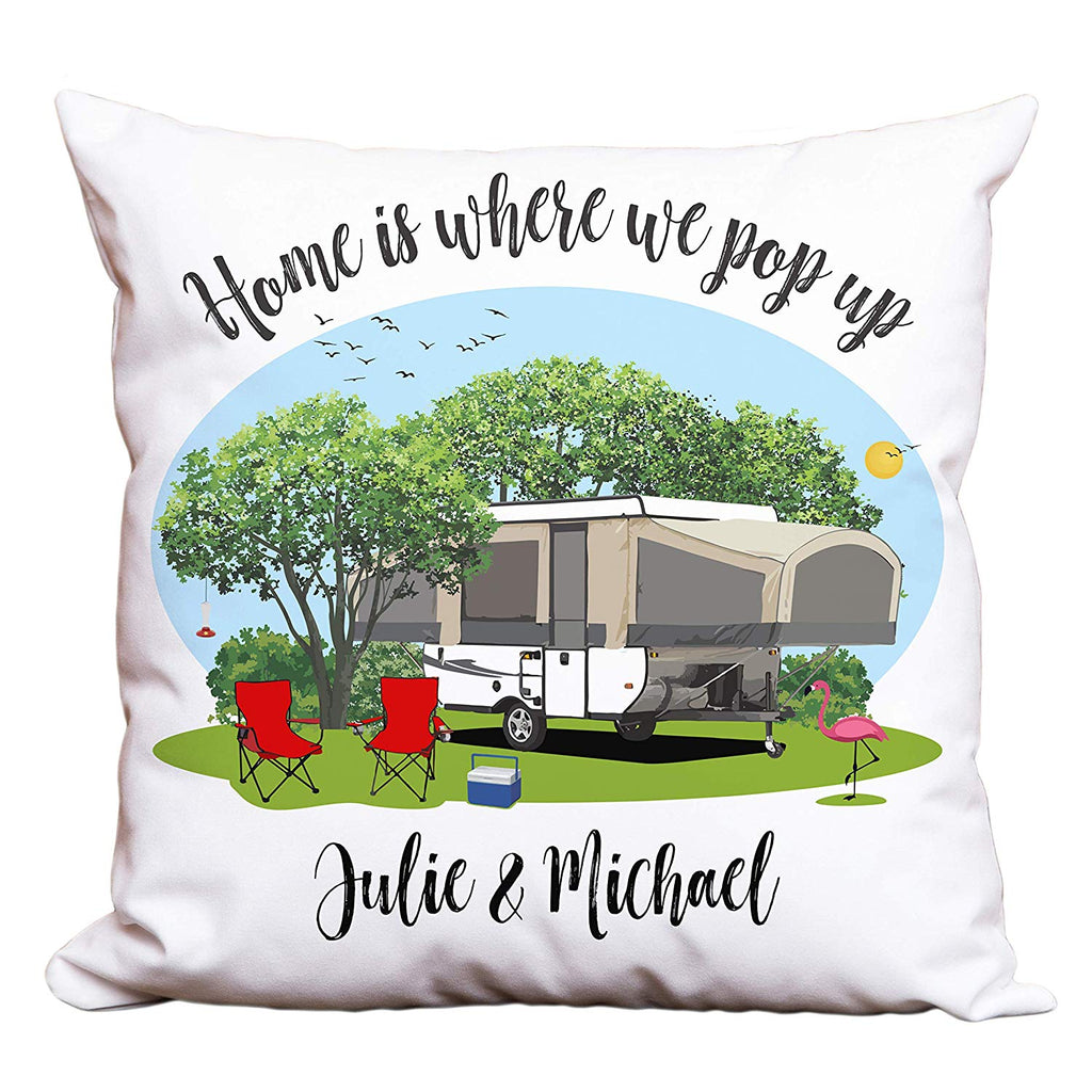 Home is Where We Pop Up Personalized Camping Pillow with Tent Trailer