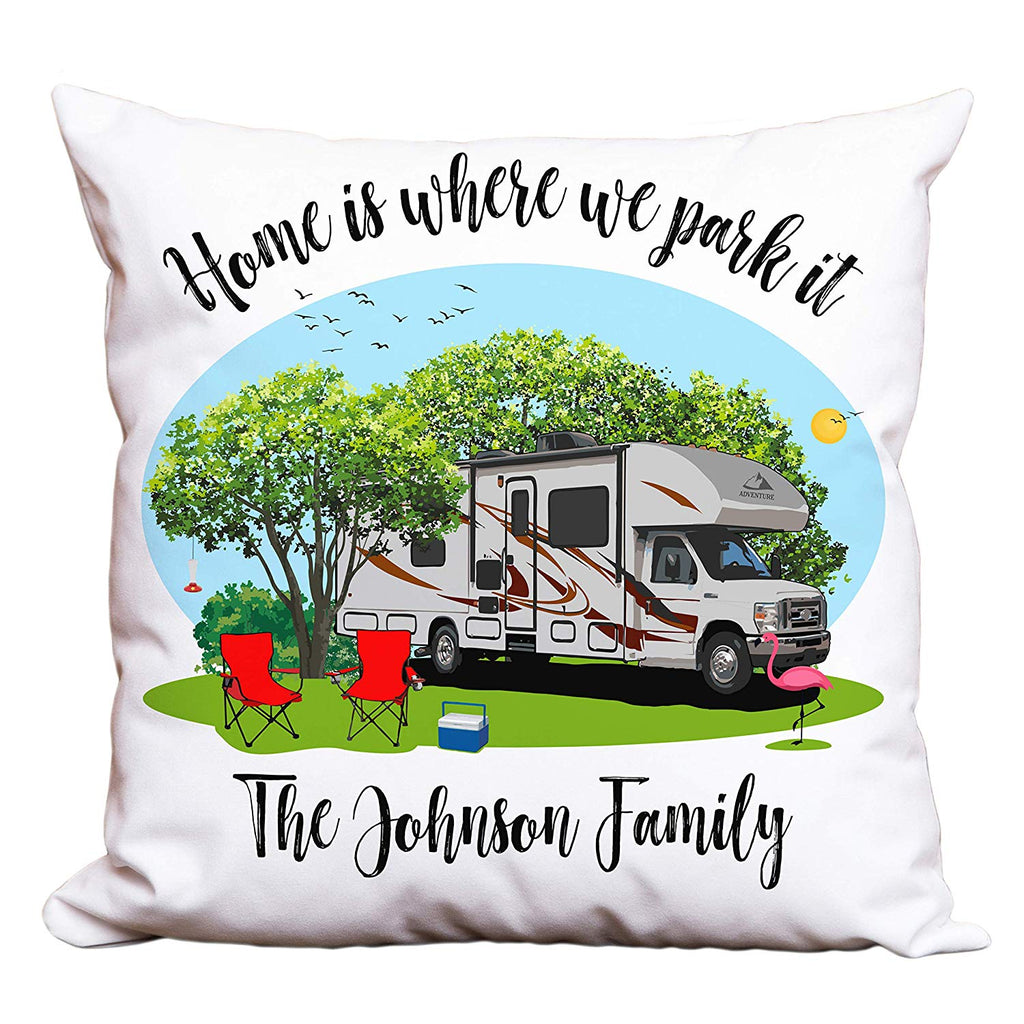 Home is Where We Park It Personalized Camping Pillow with Class C Motorhome