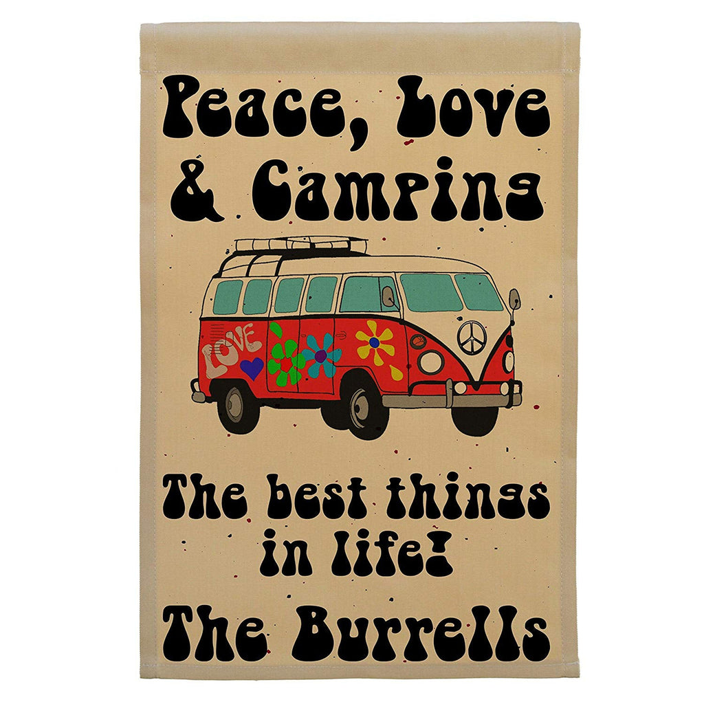 Peace, Love & Camping Personalized Camping Flag with Hippie Van