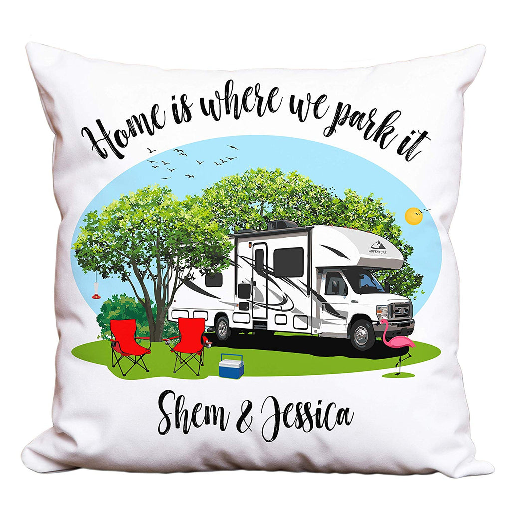 Home is Where We Park It Personalized Camping Pillow with Class C Motorhome