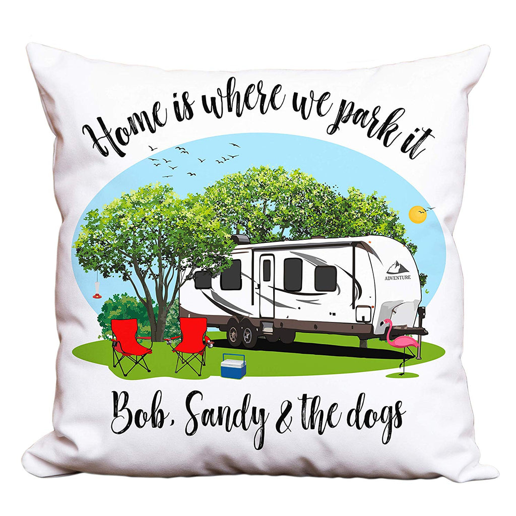 Home is Where We Park It Personalized Camping Pillow with Travel Trailer