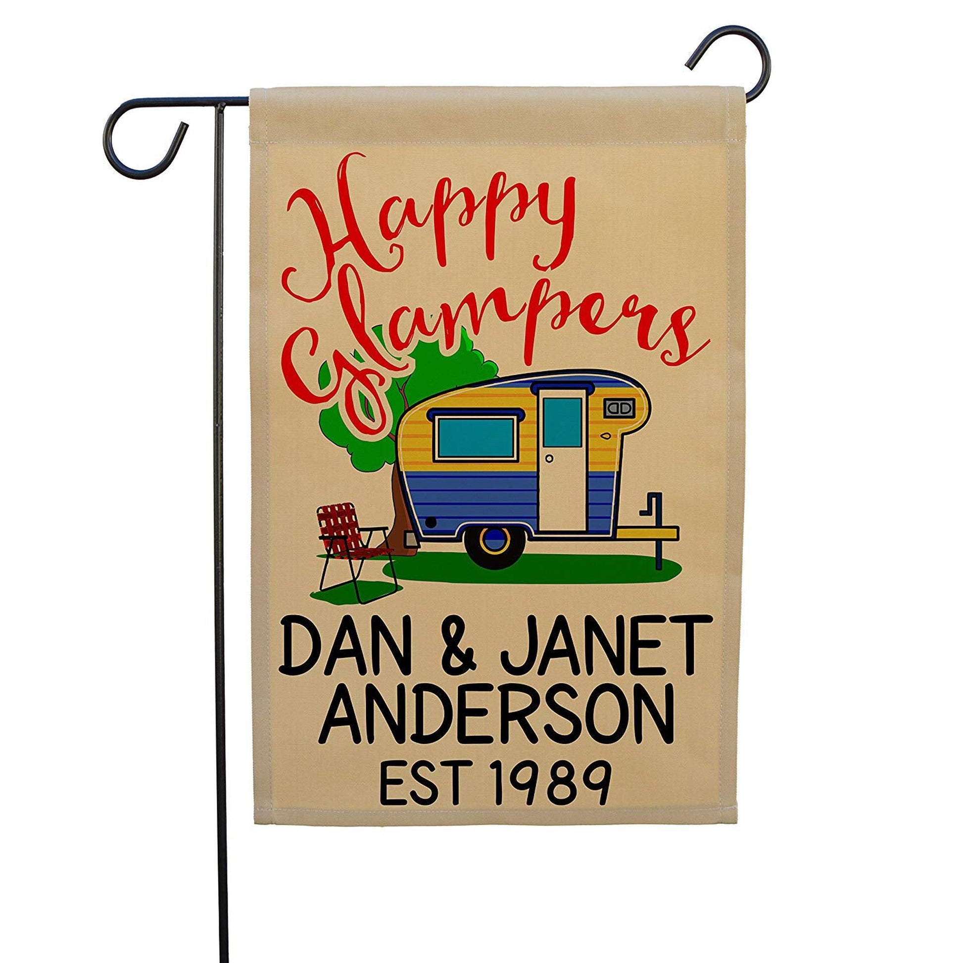 Custom Happy Glampers Flag with Vintage Camper