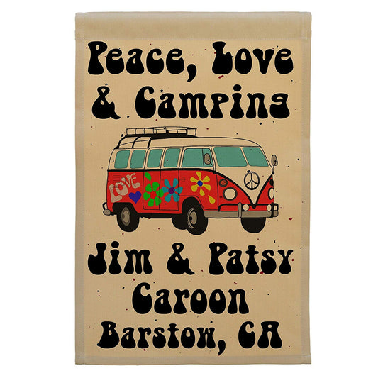 Peace, Love & Camping Personalized Camping Flag with Hippie Van