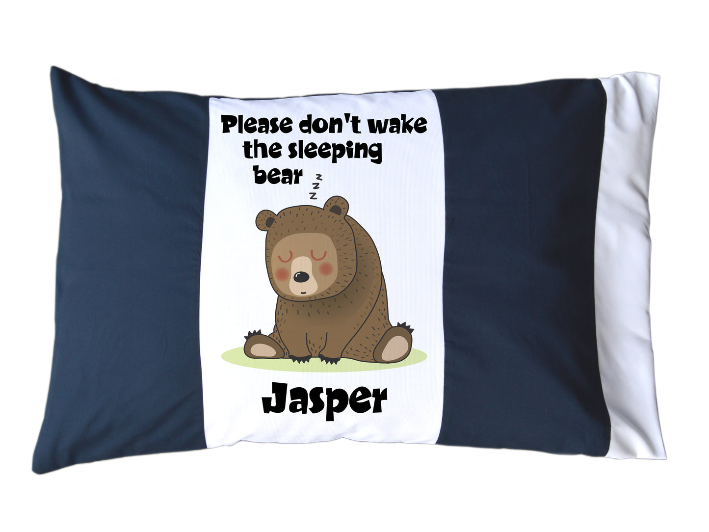 Please Don't Wake the Sleeping Bear Personalized Red/White or Navy/White Pillow Case with Sleeping Bear