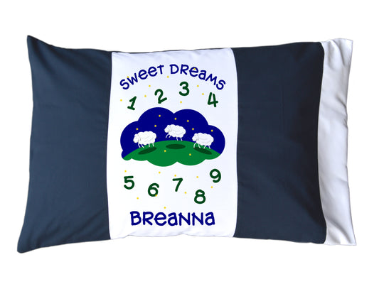 Sweet Dreams Personalized Red/White or Navy/White Pillow Case with Counting Sheep