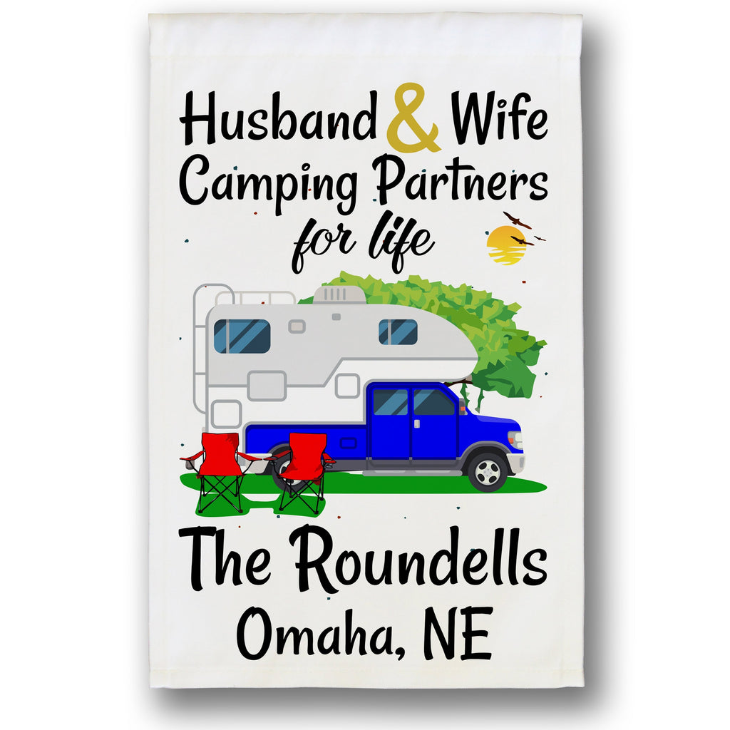 Husband & Wife Camping Partners for Life Personalized Camping Flag with Truck and Camper