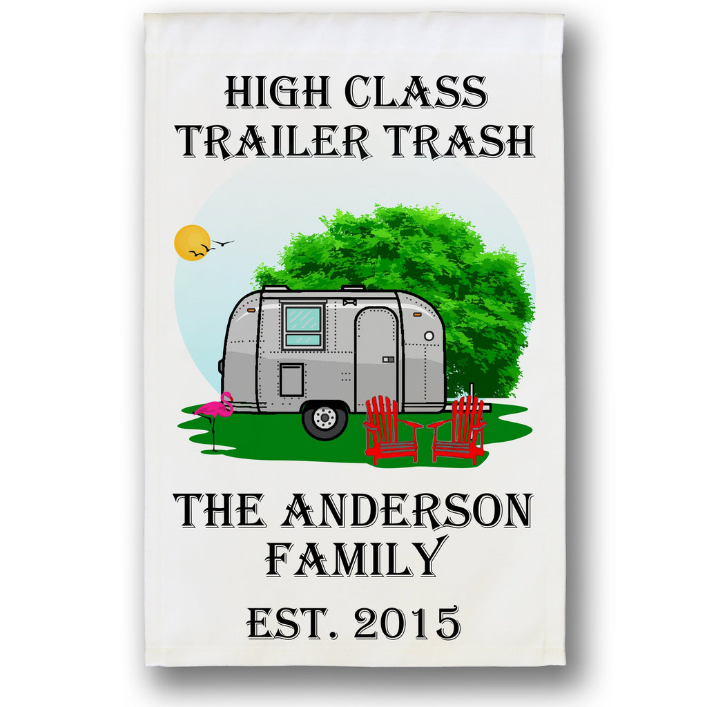 High Class Trailer Trash Personalized Camping Flag With Airstream Trailer