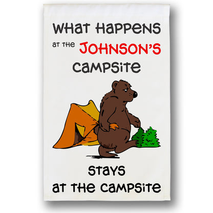 What Happens at The Campsite Stays at The Campsite Personalized Camping Flag with Bear