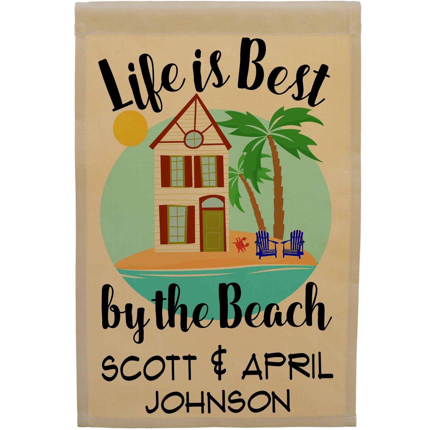 Life is Best by the Beach Personalized Outdoor Welcome Flag with Beach House