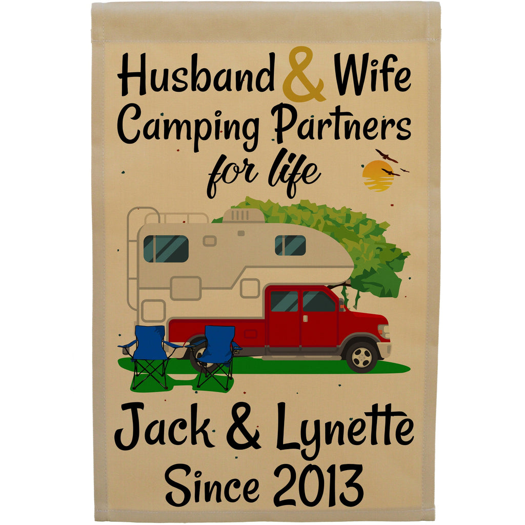 Husband & Wife Camping Partners for Life Personalized Camping Flag with Truck and Camper