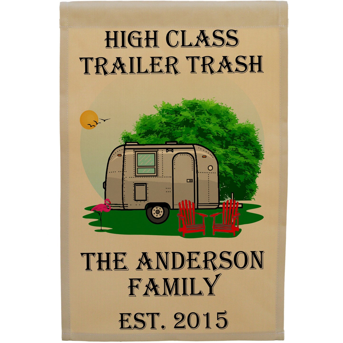 High Class Trailer Trash Personalized Camping Flag With Airstream Trailer