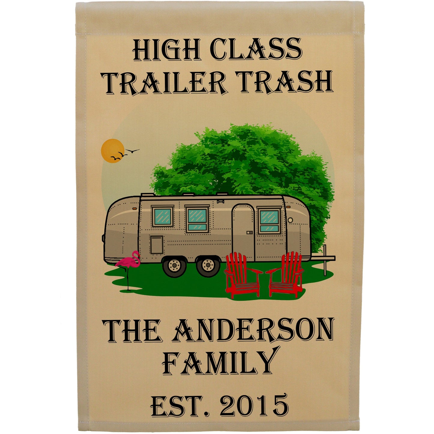 High Class Trailer Trash Personalized Camping Flag With Airstream Trailer