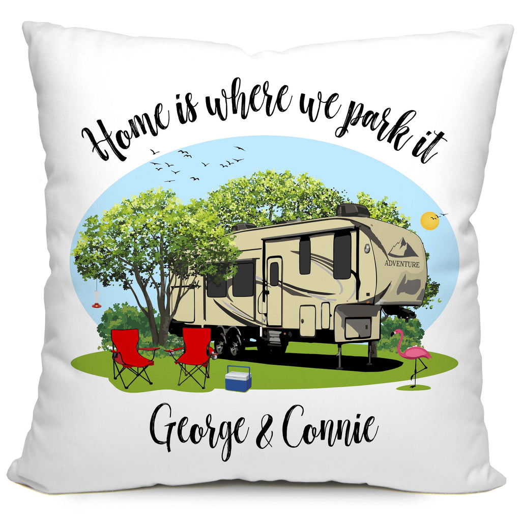Home is Where We Park It, Personalized 5th Wheel Camping Pillow