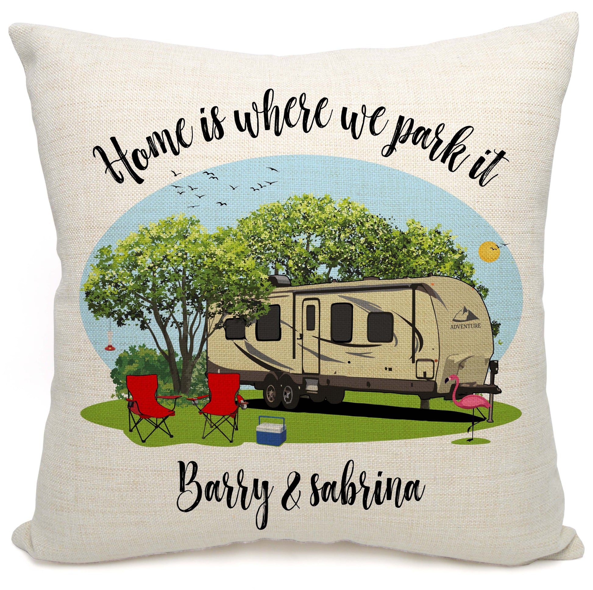 Home is Where We Park It, Personalized Travel Trailer Pillow