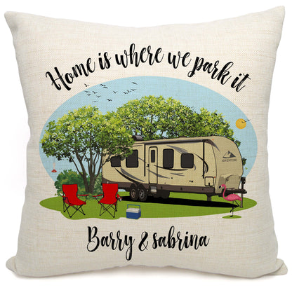 Home is Where We Park It, Personalized Travel Trailer Pillow