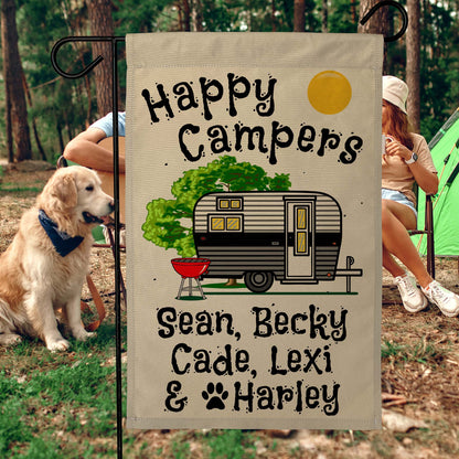 Happy Campers Personalized Camping Flag with Vintage Travel Trailer