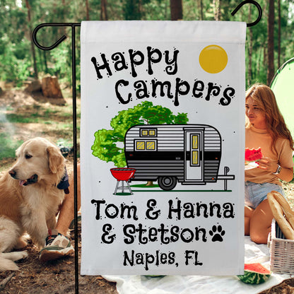 Happy Campers Personalized Camping Flag with Vintage Travel Trailer