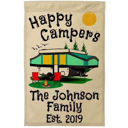 Happy Campers  Personalized Camping Flag With Pop Up Camper