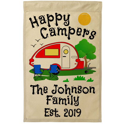 Happy Campers Personalized Camping Flag with Teardrop Camper