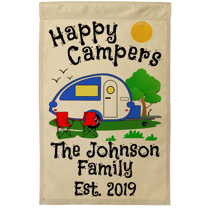 Happy Campers Personalized Camping Flag with Teardrop Camper