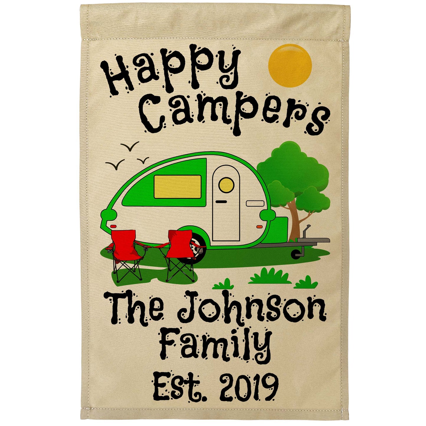 Happy Campers Personalized Camping Flag with Teardrop Camper