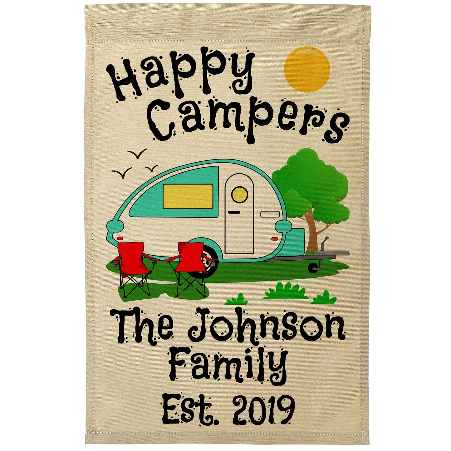 Happy Campers Personalized Camping Flag with Teardrop Camper